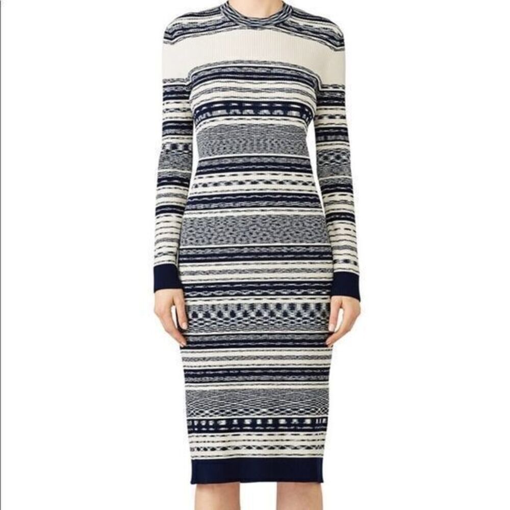TORY BURCH EUC Stripe Knit Mixed Print Sweater Julie Midi Dress SMALL